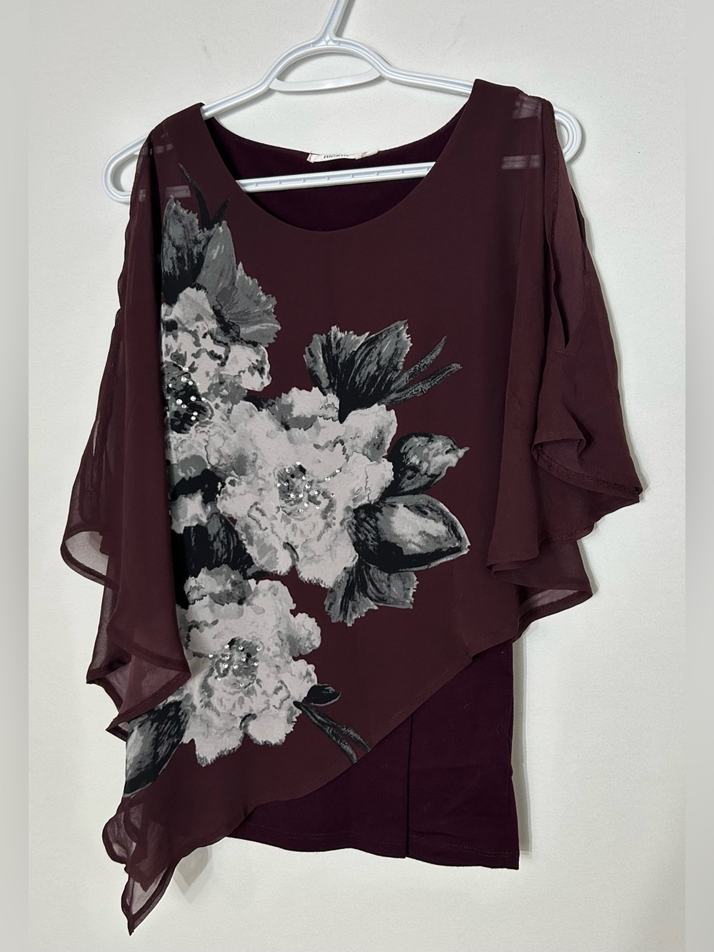 Ricki's Burgundy Floral Chiffon Overlay Tunic